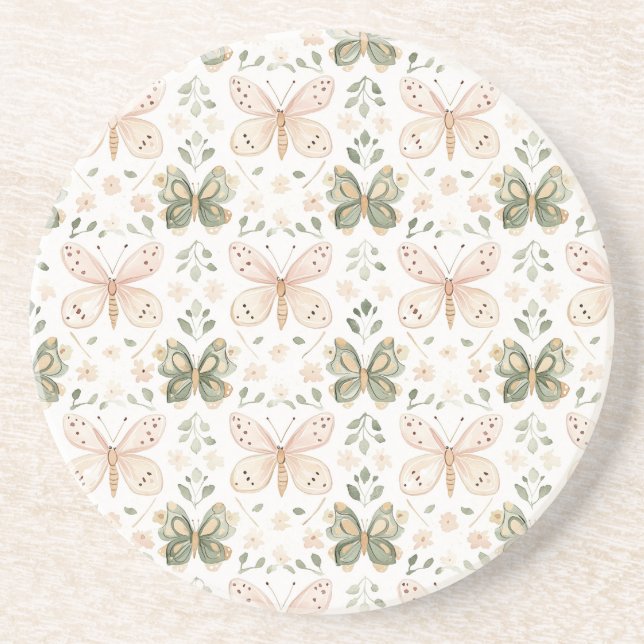 Blush Pink Mint Green Butterflies  Coaster (Front)