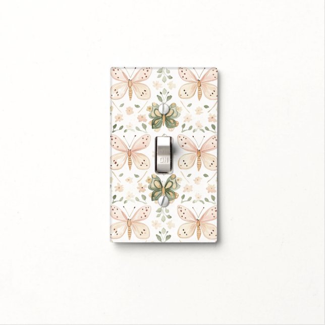 Blush Pink Mint Green Butterflies Light Switch Cover (In Situ)