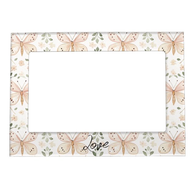 Blush Pink Mint Green Butterflies Magnetic Frame (Front)