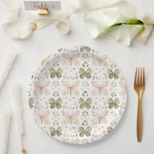 Blush Pink Mint Green Butterflies Wedding Paper Plates