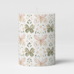 Blush Pink Mint Green Butterfly Pillar Candle