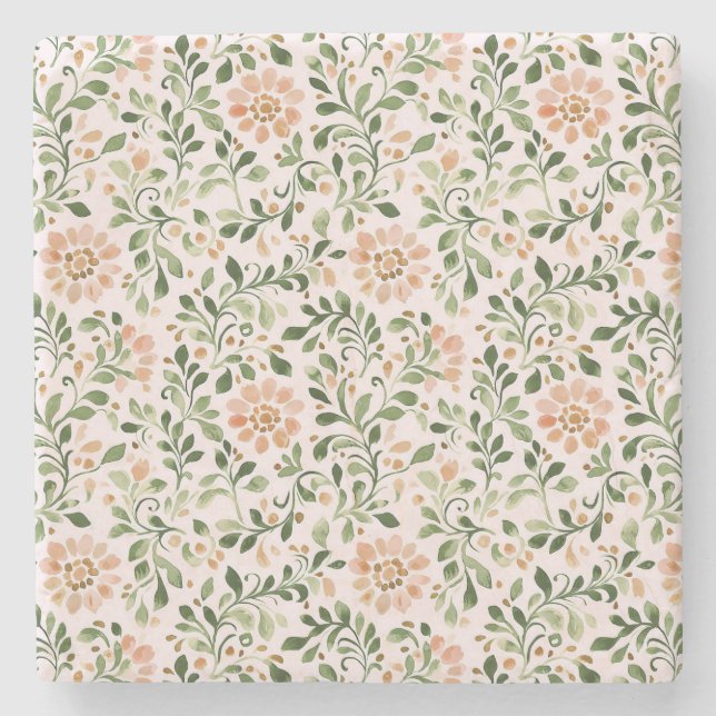 Blush Pink Mint Green Butterfly Stone Coaster (Front)