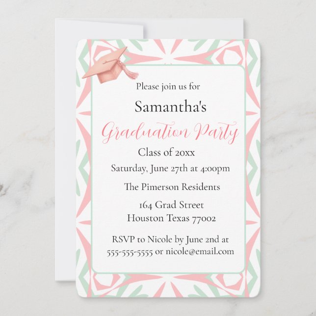 Blush Pink & Mint Green Geometric Graduation Party Invitation (Front)