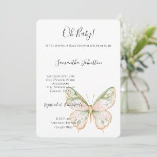 Blush Pink Mint Green Gold Butterfly Baby Shower Invitation