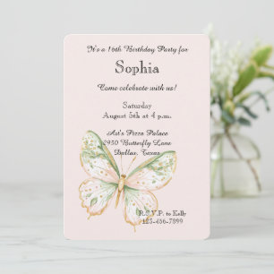 Blush Pink Mint Green Gold Butterfly Birthday Invitation