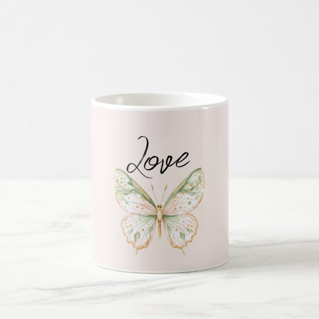 Blush Pink Mint Green Gold Butterfly  Coffee Mug (Center)