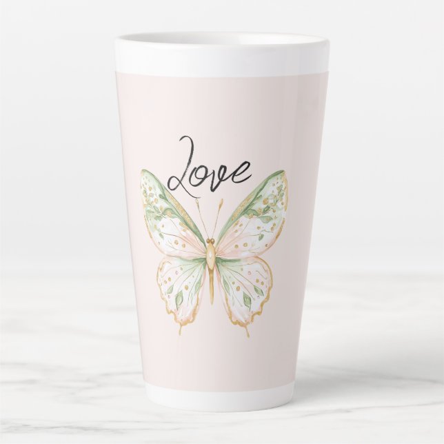 Blush Pink Mint Green Gold Butterfly  Latte Mug (Front)