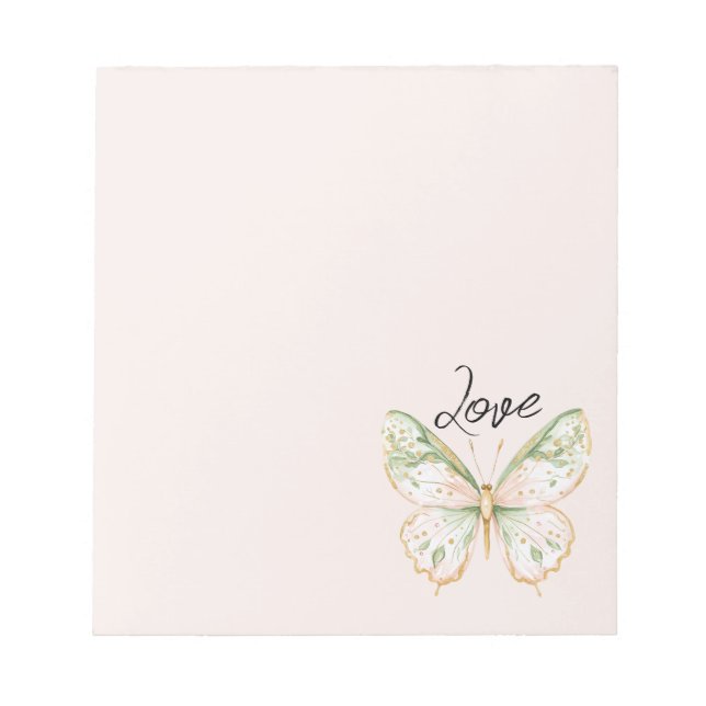 Blush Pink Mint Green Gold Butterfly Love Notepad (Front)