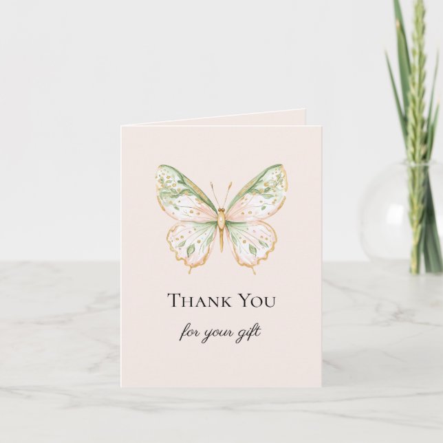 Blush Pink Mint Green Gold Butterfly Thank You Card (Front)