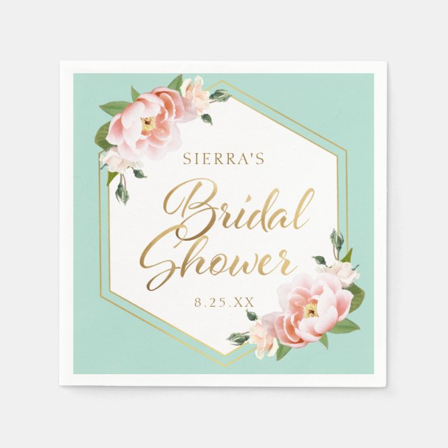 Blush Pink Mint Green Gold Geometric Bridal Shower Napkins (Front)
