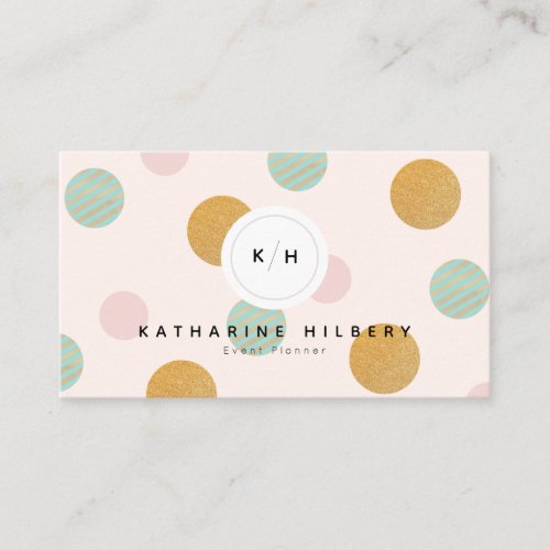 Blush Pink Mint Green Gold Polka Dot Business Card