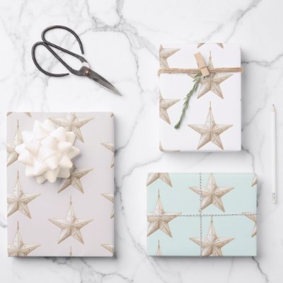 Blush Pink Mint Star Ornaments Christmas Wrapping Paper Sheets