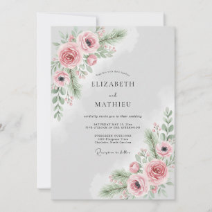 Blush Pink Misty Winter Wedding Invitation
