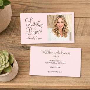 Blush Pink Mocha Script Photo Lashes and Brows Business Card
