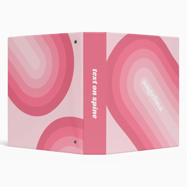 Blush Pink Mod Retro Striped Pattern Custom Name 3 Ring Binder (Background)