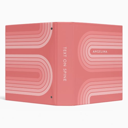 Blush Pink Mod Retro Striped Pattern Custom Name 3 Ring Binder