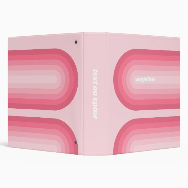 Blush Pink Mod Retro Striped Pattern Custom Name 3 Ring Binder (Background)