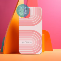 Blush Pink Mod Retro Striped Pattern Custom Name