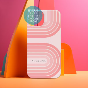 Blush Pink Mod Retro Striped Pattern Custom Name Iphone 18 Pro Case