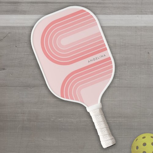 Blush Pink Mod Retro Striped Pattern Custom Name Pickleball Paddle