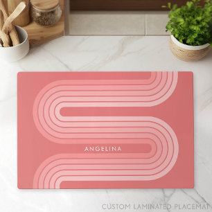 Blush Pink Mod Retro Striped Pattern Custom Name Placemat