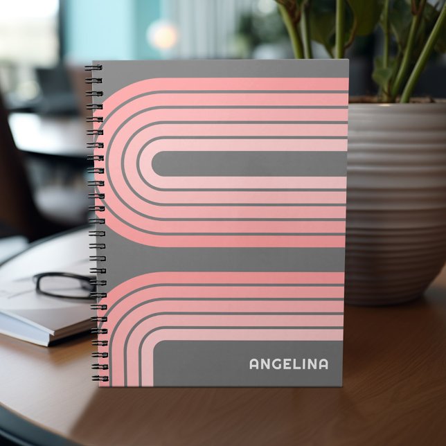 Blush Pink Mod Striped Pattern Custom Name Notebook (Personalized notebook with custom text - add your name and other options)