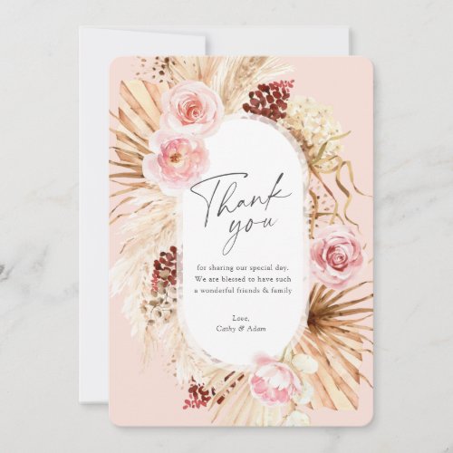 Blush Pink Modern Boho Pampas Grass Floral Arch  Thank You Card