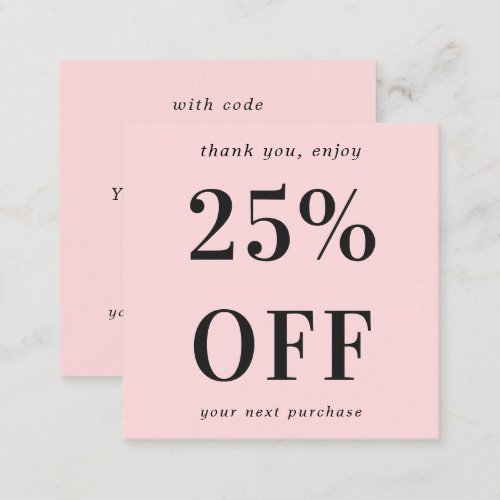 Blush Pink Modern Bold Typography Small Business Discount Card