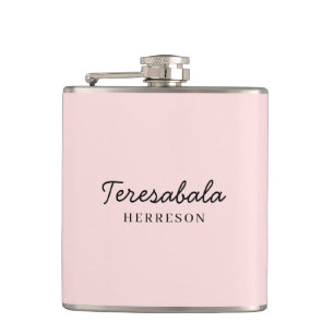Blush Pink Modern Bridesmaid Script Design Flask