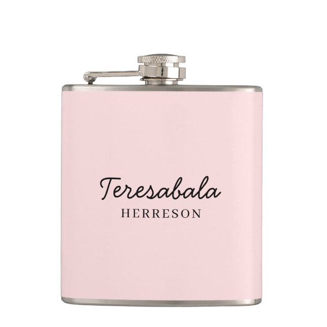 Blush Pink Modern Bridesmaid Script Design Flask (Front)