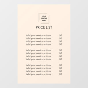 Blush Pink Modern Business Logo Price List Wall Decal