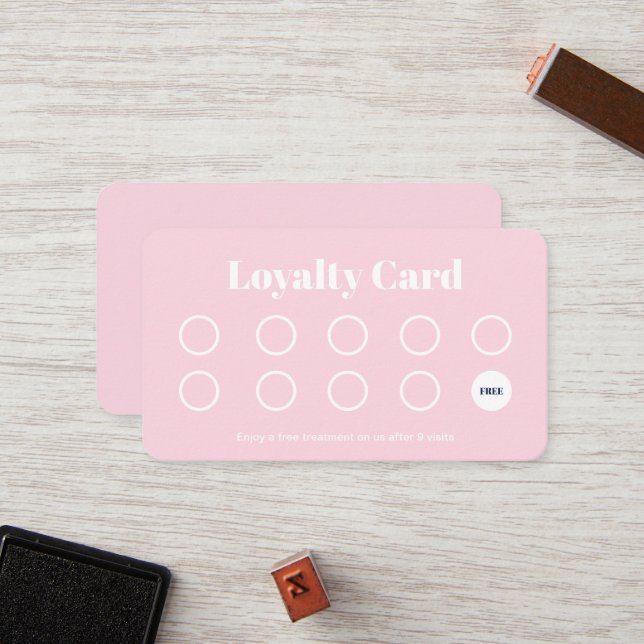 Blush Pink Modern Business Reward Punch Loyalty Card (Front/Back In Situ)