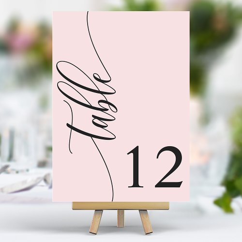 Blush Pink Modern Calligraphy Wedding Table Number