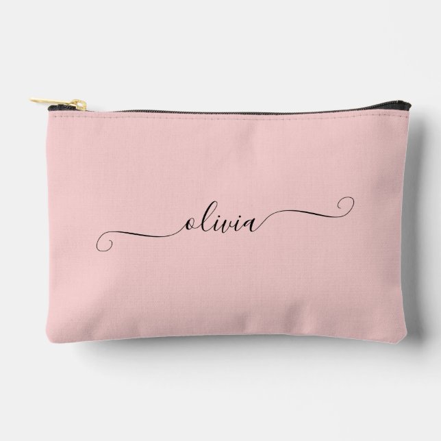 Blush Pink Modern Chic Script Personalized Accessory Pouch (Front)