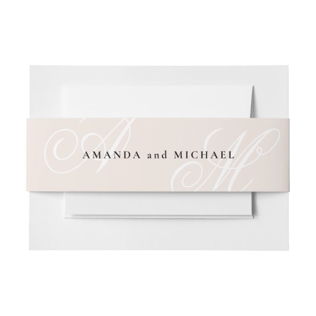 Blush Pink Modern Edge Elegant Monogram Wedding Invitation Belly Band (Front Example)