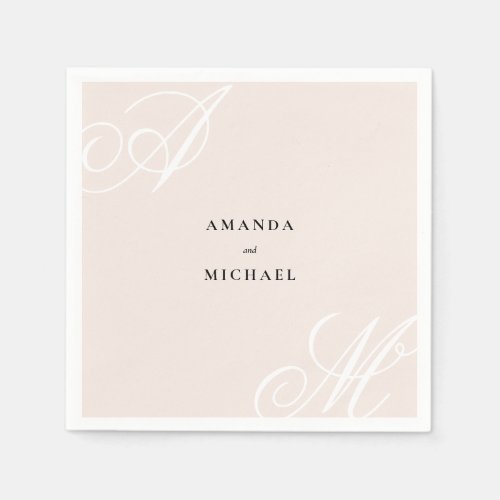 Blush Pink Modern Edge Elegant Monogram Wedding Napkins