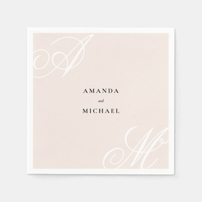Blush Pink Modern Edge Elegant Monogram Wedding Napkins (Front)