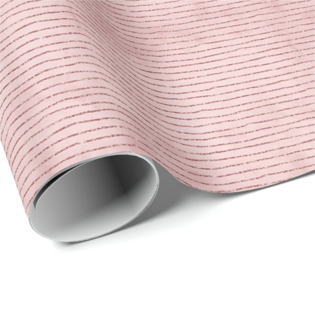 Blush Pink Modern Faux Foil Lines Christmas Wrapping Paper (Roll Corner)