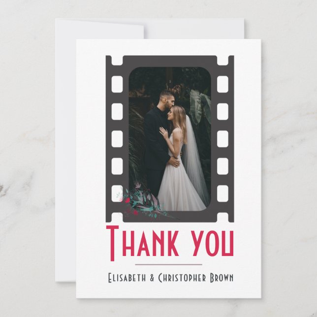 Blush Pink Modern Film Floral Wedding Thank You Card (Front)