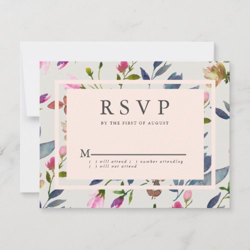 Blush Pink Modern Floral Wedding RSVP Card