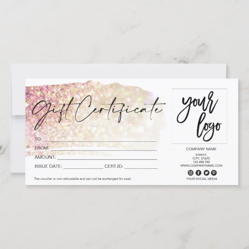 blush pink modern gift card certificate add logo