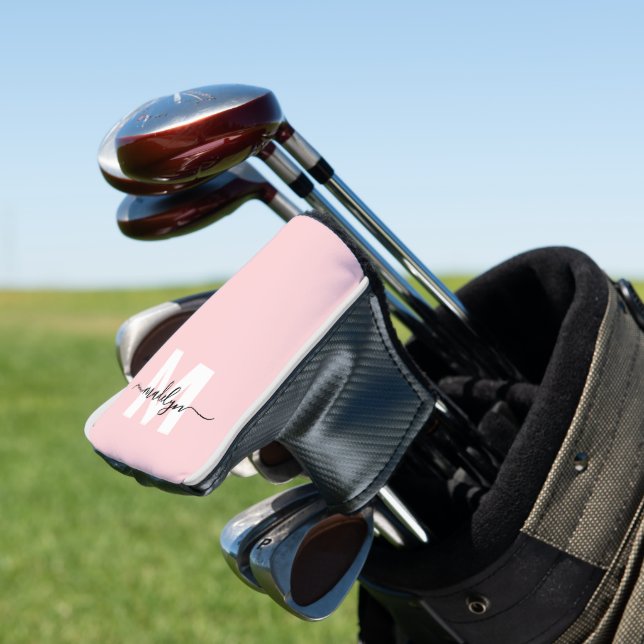 Blush Pink Modern Girly Name Monogram Golf Head Cover (In Situ)