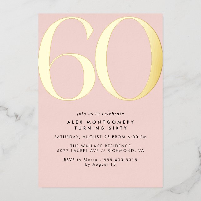 Blush Pink | Modern Glam Women's 60th Birthday Foil Invitation (Front)