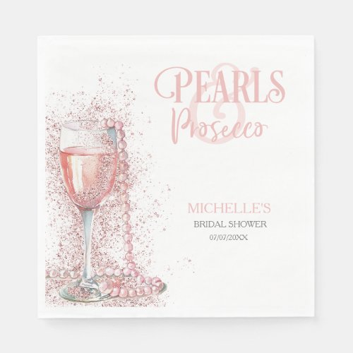 Blush Pink Modern Glitter Pearls and Prosecco Napkins