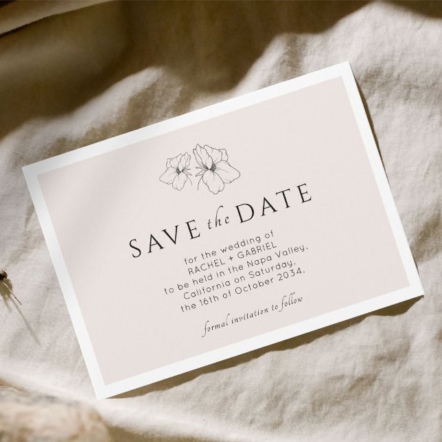 Blush Pink | Modern Gold Floral Flat Save The  Date (Creator Uploaded)