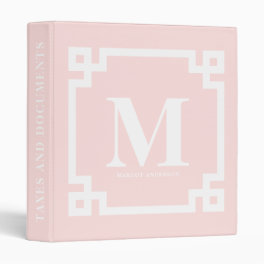 Blush Pink Modern Greek Key Border Monogram Binder