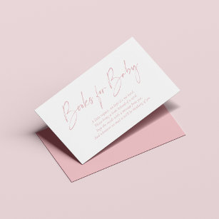 Blush Pink Modern Handwritten Books for Baby Enclosure Card