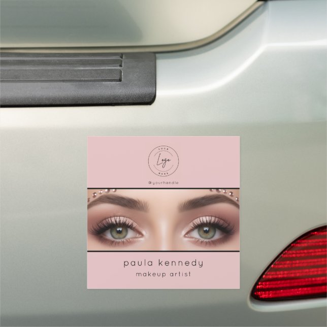 Blush Pink Modern Logo Photo Makeup Business Car Magnet (In Situ)