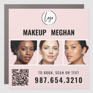 Blush Pink Modern Logo QR Code Photo Makeup Car Magnet