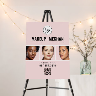 Blush Pink Modern Logo QR Code Photo Makeup Foam Board